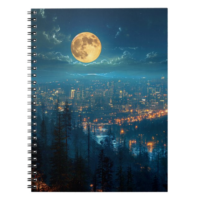 Caderno Espiral Lua cheia, City in Night Notebook (Frente)