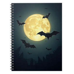 Caderno Espiral Lua Cheia Sinistra Voadora Silhueta de Morcegos Ha