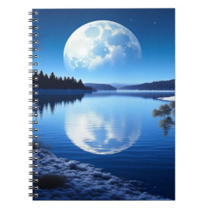 Caderno Espiral Lua Cheia Sobre Presente de Lago Congelado para Fi
