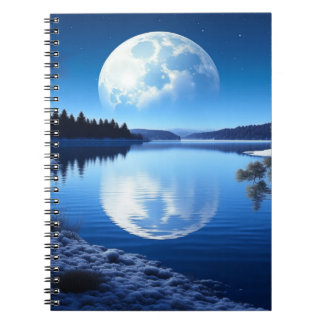 Caderno Espiral Lua Cheia Sobre Presente de Lago Congelado para Fi