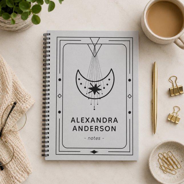 Caderno Espiral Lua Crescente Celestial Geométrica (Geometric Celestial Crescent Moon Notebook)