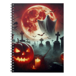Caderno Espiral Lua de cheio, cemitério, fantasma voador.