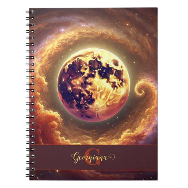 Caderno Espiral Lua de Colheita Automática Personalizada de Galáxi (Frente)