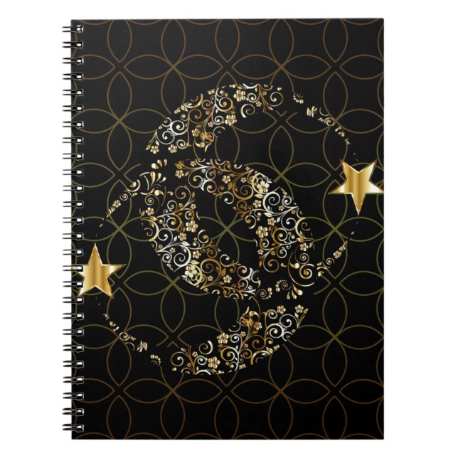 Caderno Espiral Lua e estrela florais islâmicas (Frente)