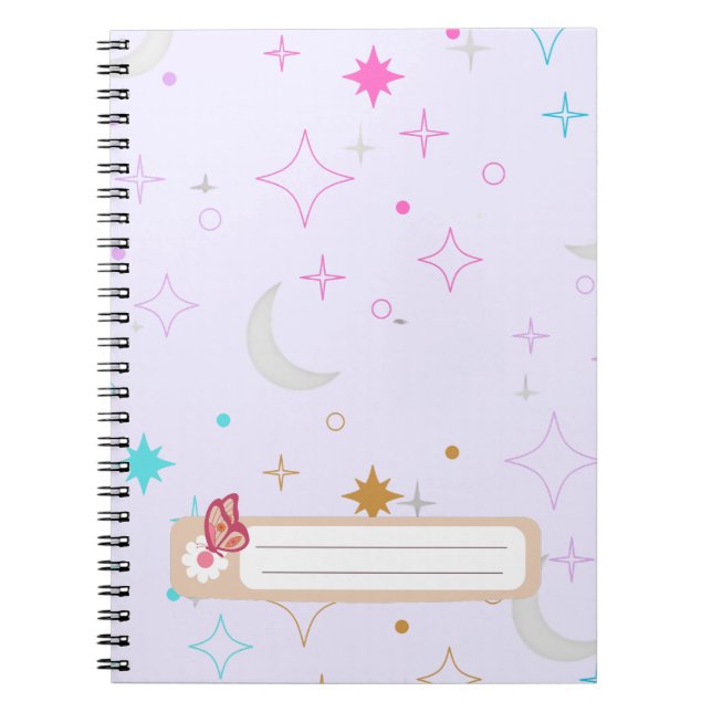 Caderno Espiral Lua & Estrelas  Minimalista Lavanda (Frente)