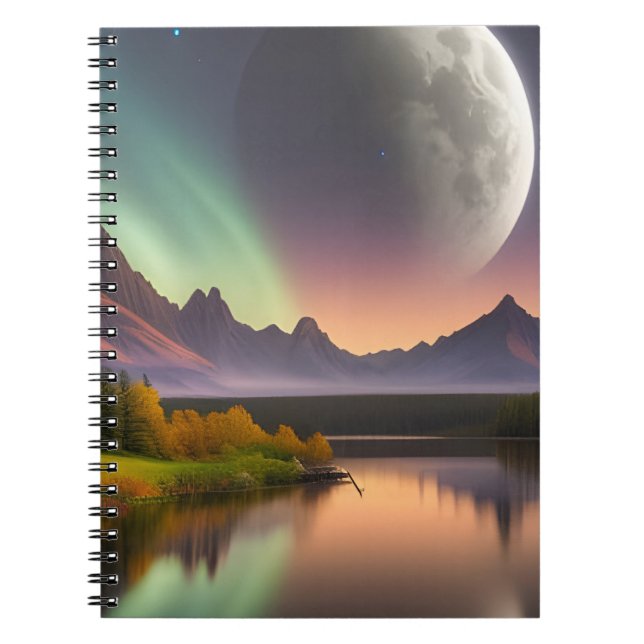 Caderno Espiral Lua sobre Paisagem Montanha (Frente)