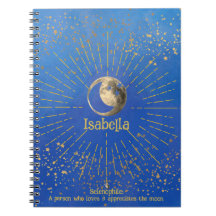 Lua Stars Blue Love Galaxy Sky Monograma Notebook