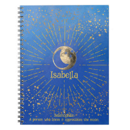 Caderno Espiral Lua Stars Blue Love Galaxy Sky Monograma Notebook