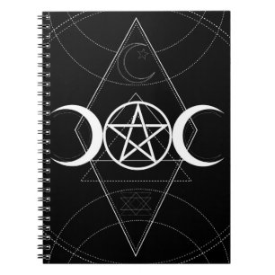 Caderno Espiral Lua Tripla Geometria do Pentagrama Wicca Bruxa