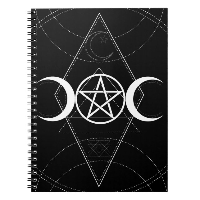 Caderno Espiral Lua Tripla Geometria Pentagrama Wicca Wiccano (Frente)
