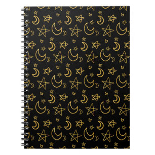 Caderno Espiral Luas e estrelas Dourado padrão