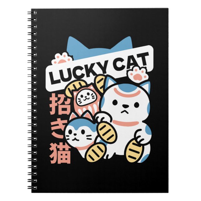 Caderno Espiral Lucky Cat Art – Maneki Neko with Gold Coin (Frente)