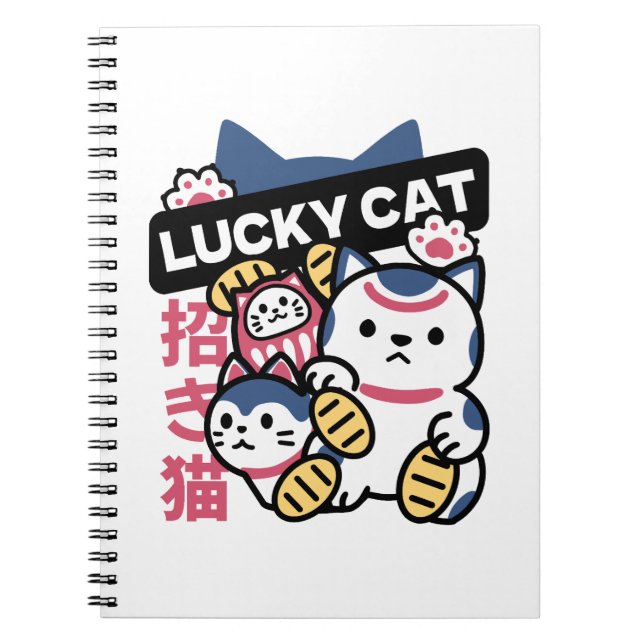 Caderno Espiral Lucky Cat Maneki Neko – Japanese Fortune Cat  (Frente)