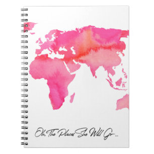 Caderno Espiral Lugares Que Ela Vai Citar O Mapa Mundial De Aquare