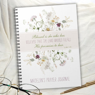 Caderno Espiral Luke 1:45 Abençoada é Ela Diário de Oração de Flor