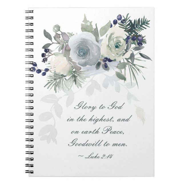 Caderno Espiral Luke 2:14 "Glória a Deus", Natal Branco (Frente)