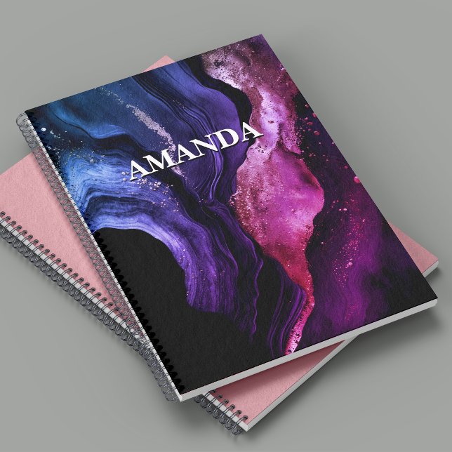 Caderno Espiral Luminosa fina púrpura de mármore roxa, elegante (Criador carregado)