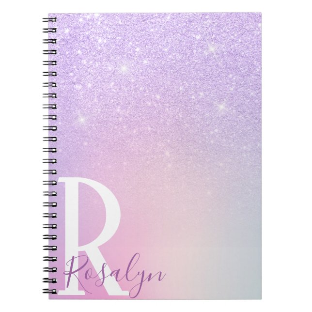 Caderno Espiral Luminosa roxa-branca-ombre, na moda moderna e eleg (Frente)