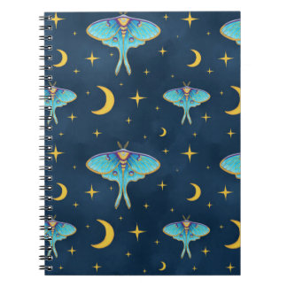 Caderno Espiral Luna Moth Celestial Moons & Stars Marinho