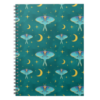 Caderno Espiral Luna Moth Celestial Moons & Stars Teal