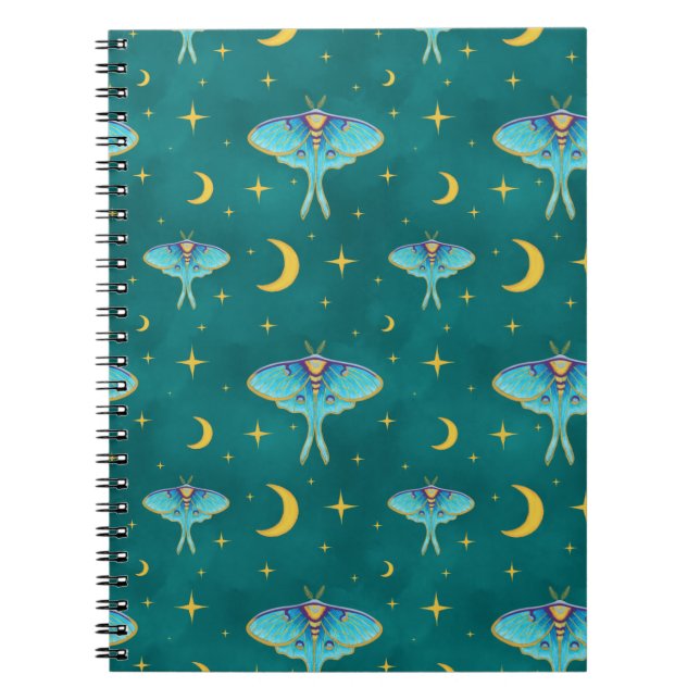 Caderno Espiral Luna Moth Celestial Moons & Stars Teal (Frente)