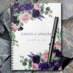 Caderno Espiral Lush Blossoms Casamento de Rosas Púrpuras e Rosa