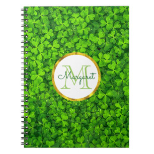 Caderno Espiral Lush Green Clovers com FAUX Gold Foil e Monograma