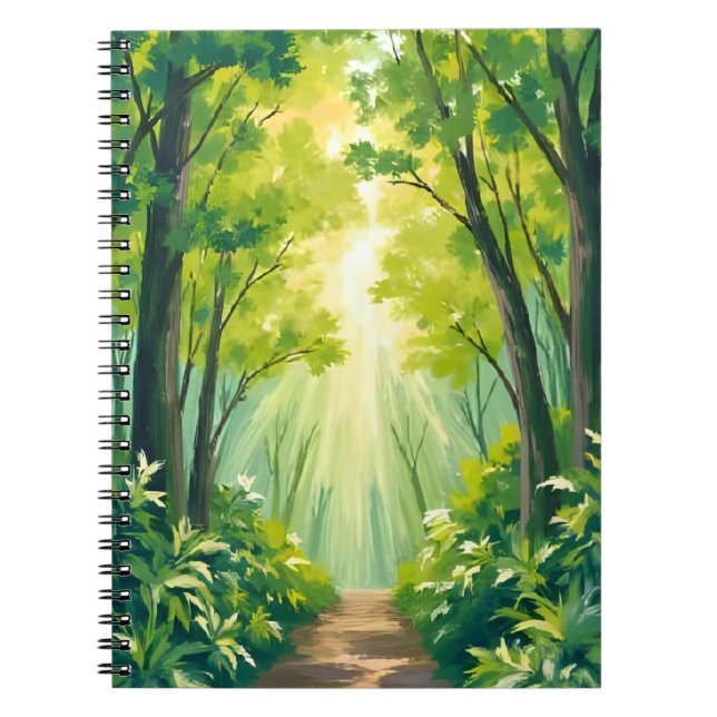 Caderno Espiral Lush Green Forest | Nature Landscape Watercolor (Frente)