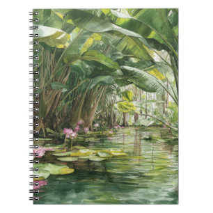 Caderno Espiral Lush Green Jungle Water Lily Illustration