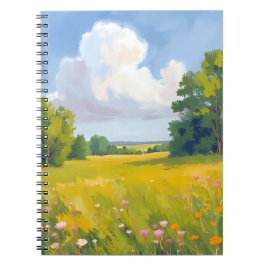 Caderno Espiral Lush Green Meadow Nature Landscape Painting