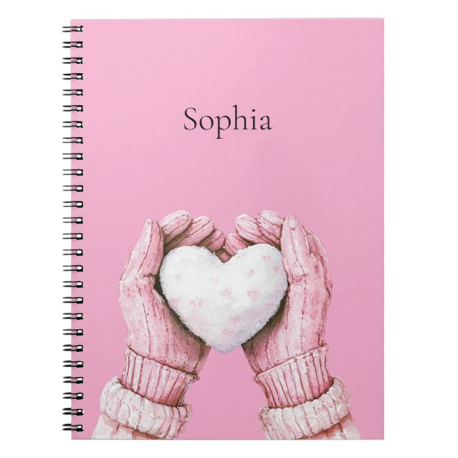 Caderno Espiral Luvas Rosas Coração Branco (Frente)