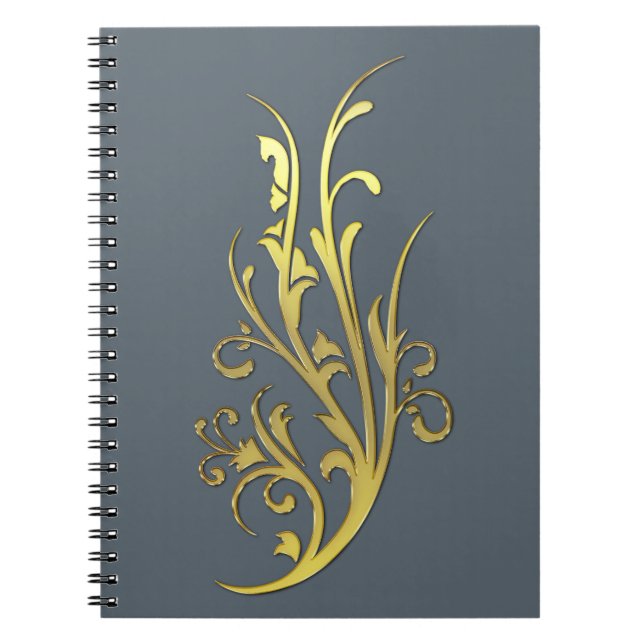 Caderno Espiral Luxo Abstrato Flor de Ouro Falso (Frente)