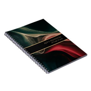 Caderno Espiral Luxo abstrato preto profundo vermelho verde dourad
