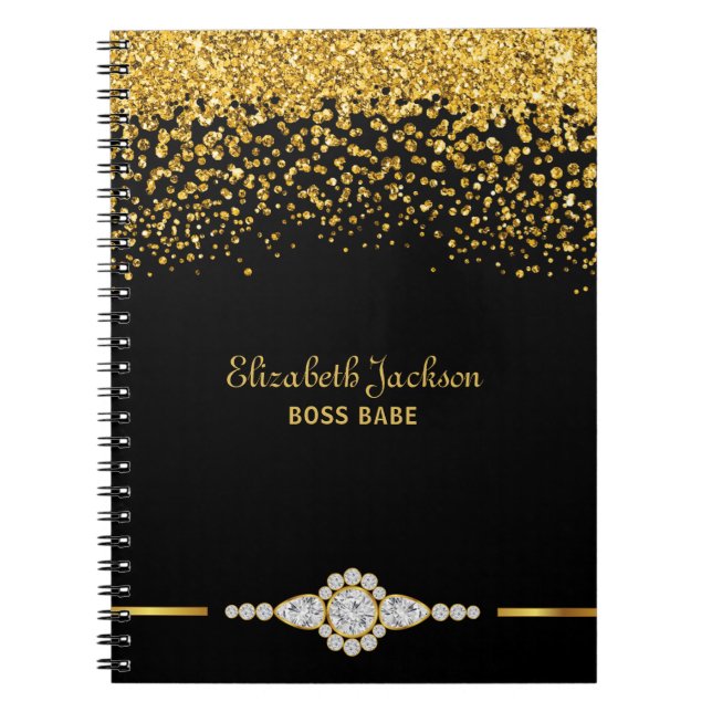 Caderno Espiral Luxo brilhante Dourado preto (Frente)