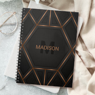 Caderno Espiral Luxo Preto Moderno Minimalista Abstrato