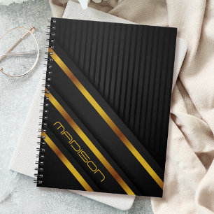 Caderno Espiral Luxo Preto Moderno Minimalista Abstrato