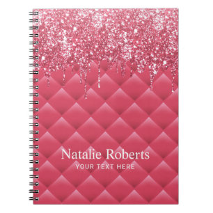 Caderno Espiral Luxo Rosa Quilado Diminui Brilhante Moderno Girly