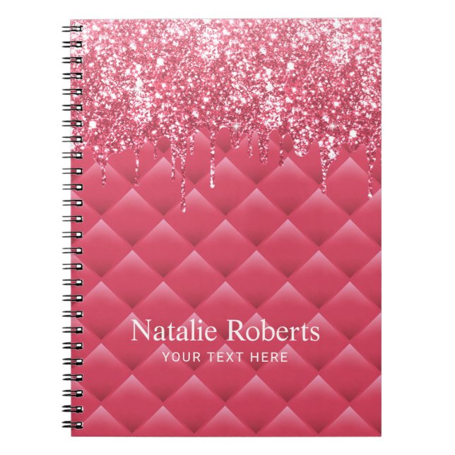 Caderno Espiral Luxo Rosa Quilado Diminui Brilhante Moderno Girly (Frente)