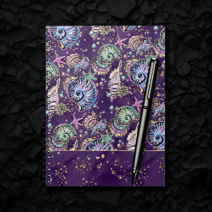 Caderno Espiral Luxo submarino púrpura   Vida marinha Dourada de 