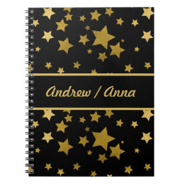 Caderno Espiral Luxuoso Preto & Dourado Estrela Personalizado