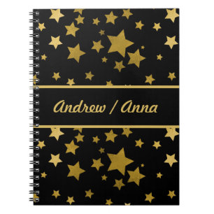 Caderno Espiral Luxuoso Preto & Dourado Estrela Personalizado