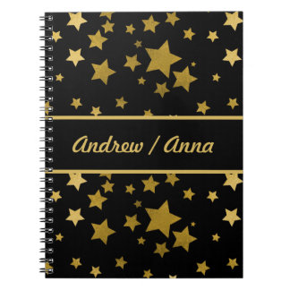 Caderno Espiral Luxuoso Preto & Dourado Estrela Personalizado