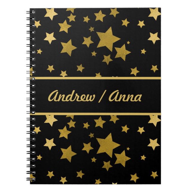 Caderno Espiral Luxuoso Preto & Dourado Estrela Personalizado (Frente)