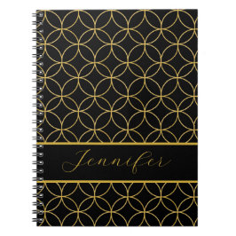 Caderno Espiral Luxurious Black & Gold Circles Personalized