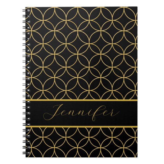 Caderno Espiral Luxurious Black & Gold Circles Personalized (Frente)