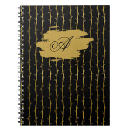 Caderno Espiral Luxurious Black & Gold Leaf Personalized Notebook