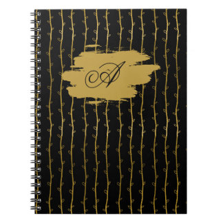 Caderno Espiral Luxurious Black & Gold Leaf Personalized Notebook