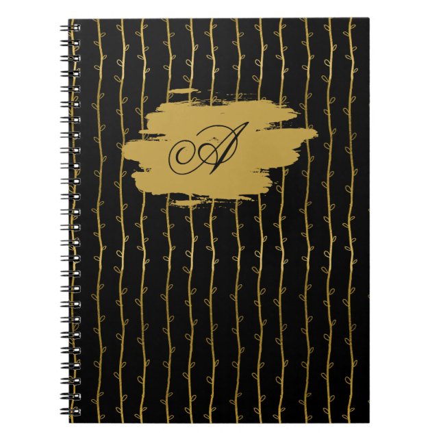 Caderno Espiral Luxurious Black & Gold Leaf Personalized Notebook (Frente)