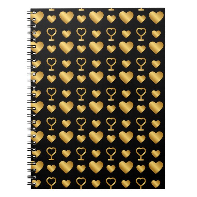 Caderno Espiral Luxury  Black Gold Foil Hearts  (Frente)