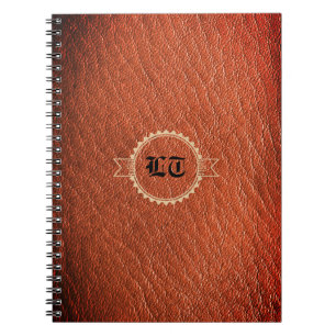 Caderno Espiral Luxury Brown Leather Parece Antigo Monograma Inglê